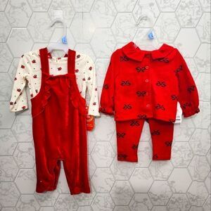 New baby girl Christmas outfit bundle of cardigan set and overall outfit